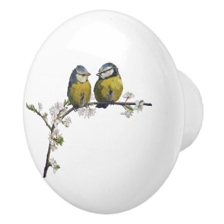 Lovebirds sitzen auf einem Kirschblütenzweig weiß Keramikknauf