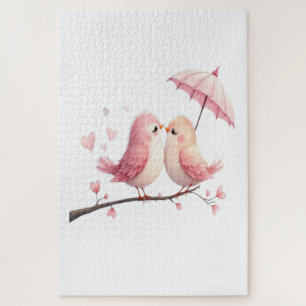 Lovebirds unter einem rosa Schirm