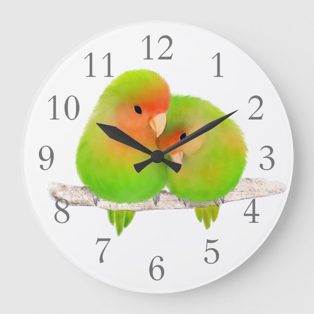 Lovebirds Wall Clock Große Wanduhr (Vorderseite)