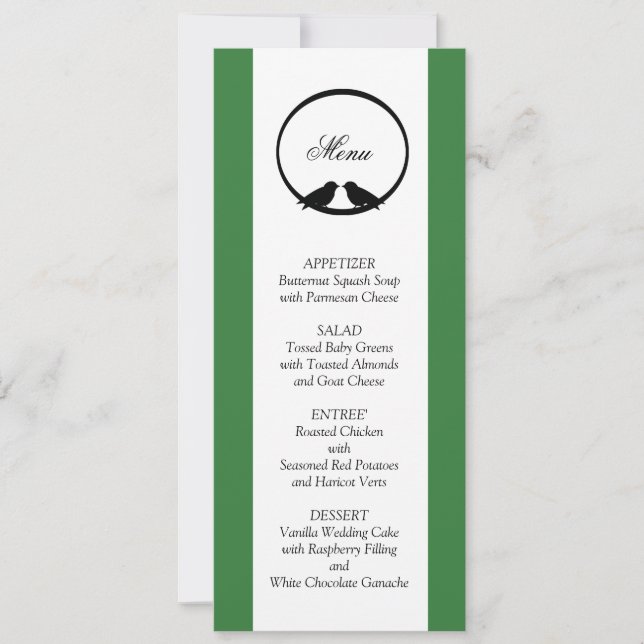 Lovebirds Wedding Reception Menu Cards Einladung (Vorderseite)