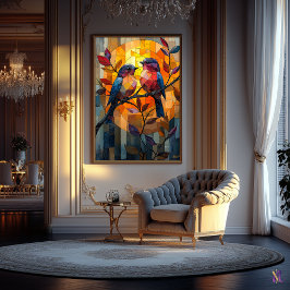 Lovebirts in einem verketteten Glasdach Poster