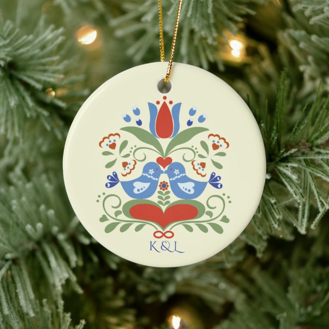 Lovebirts und Blüten Keramik Ornament (Baum)