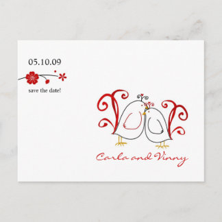 Lovebirts und Kirschblüten Save the Date Karte