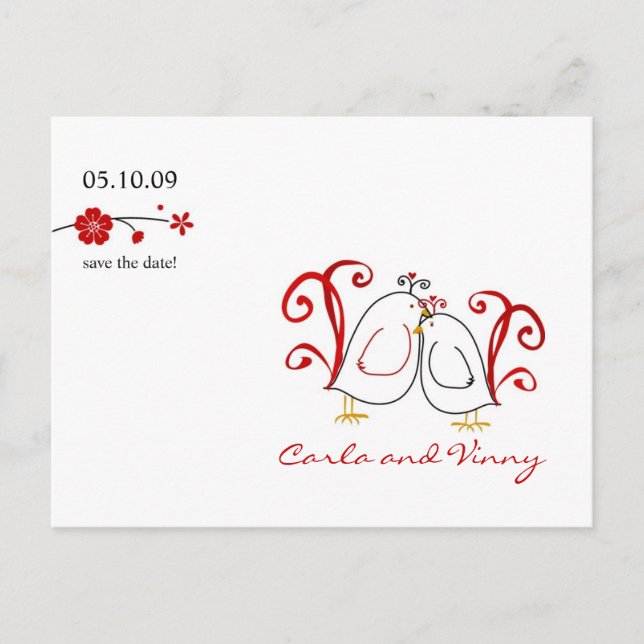 Lovebirts und Kirschblüten Save the Date Karte (Vorderseite)