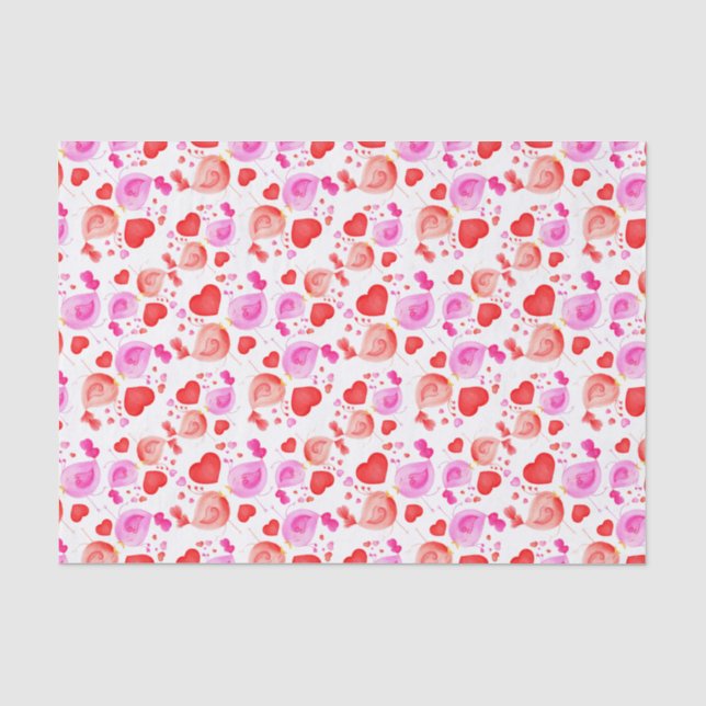 Lovebirts Wasserfarben Kunst, rosa Herzgewebe Seidenpapier (Vorderseite)