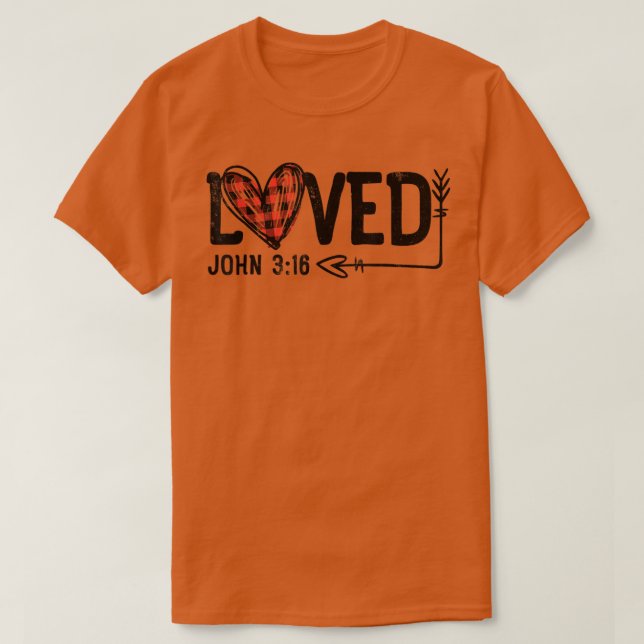 Loved John 316 Red Plaid Heart Christian Valentine T-Shirt (Design vorne)