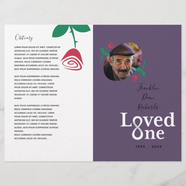 Loved One Red Rose Bud Memorial Service Programme Flyer (Vorne)