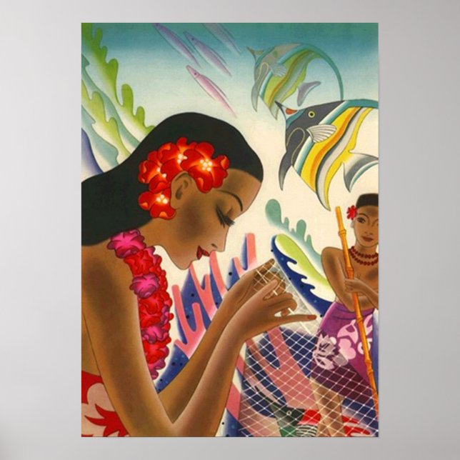 LOVELL VINTAGE HAWAII ~ FARBHAFTE TROPISCHE POSTER (Vorne)