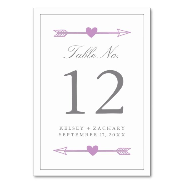 Lovely Arrows Tischnummer Card / Lilac and Grey (Vorderseite)