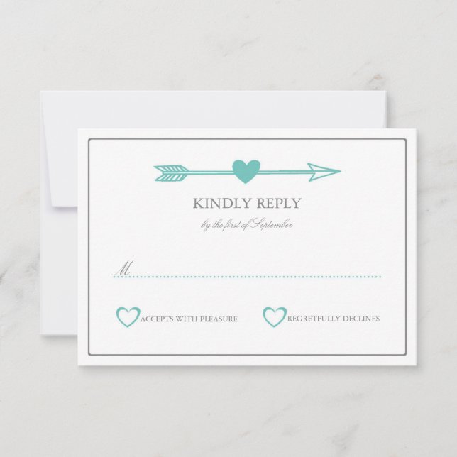 Lovely Arrows Wedding RSVP Card / Aquamarin & grau (Vorderseite)