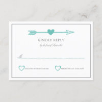 Lovely Arrows Wedding RSVP Card / Aquamarin & grau