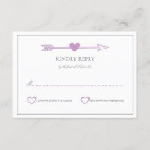 Lovely Arrows Wedding RSVP Card / Lilac and Grey
