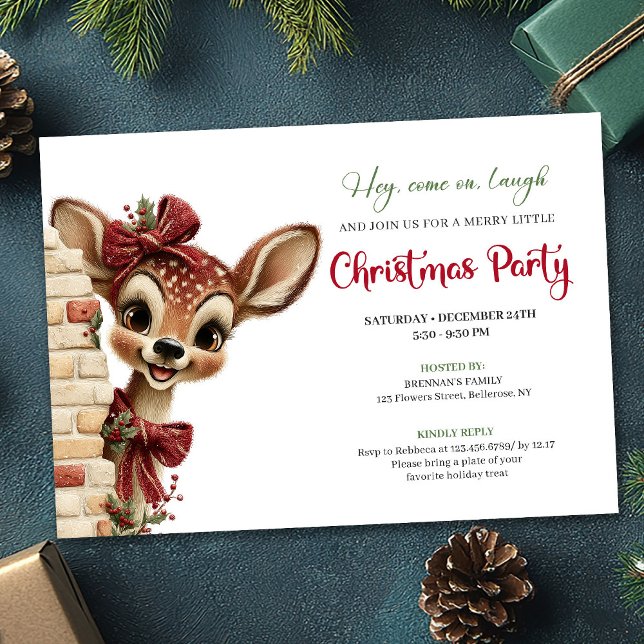 Lovely baby deer Christmas kids celebration  Einladung (Lovely baby deer Christmas kids celebration printable)