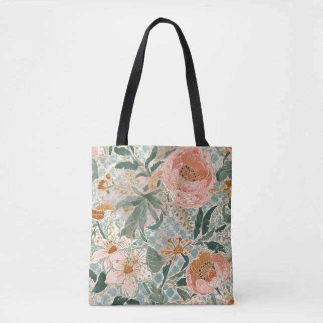 Lovely Blooming Peach Flowers and Leaves, Pattern Tasche (Vorderseite)