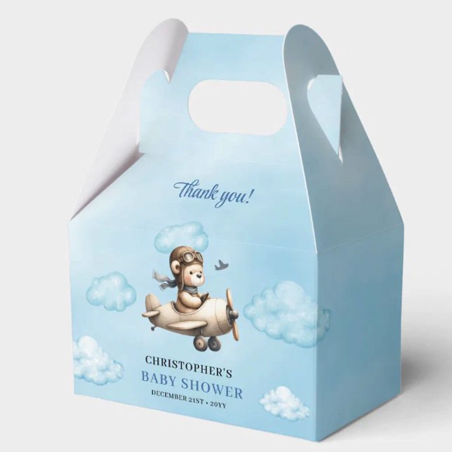 Lovely Blue Brown Teddy Bear Pilot Baby Shower   Geschenkschachtel (Lovely Blue Brown Teddy Bear Pilot Baby Shower Favor Box

)
