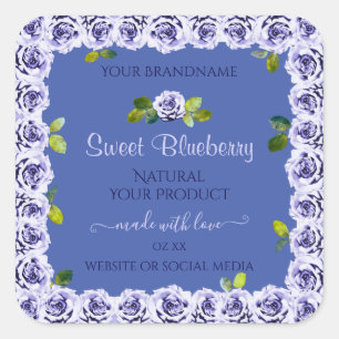 Lovely Blue Product Packaging Labels Niedliche Ros Quadratischer Aufkleber
