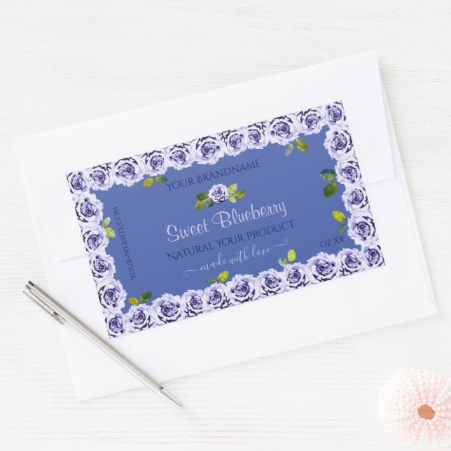 Lovely Blue Product Packaging Labels Niedliche Ros Rechteckiger Aufkleber (Umschlag)