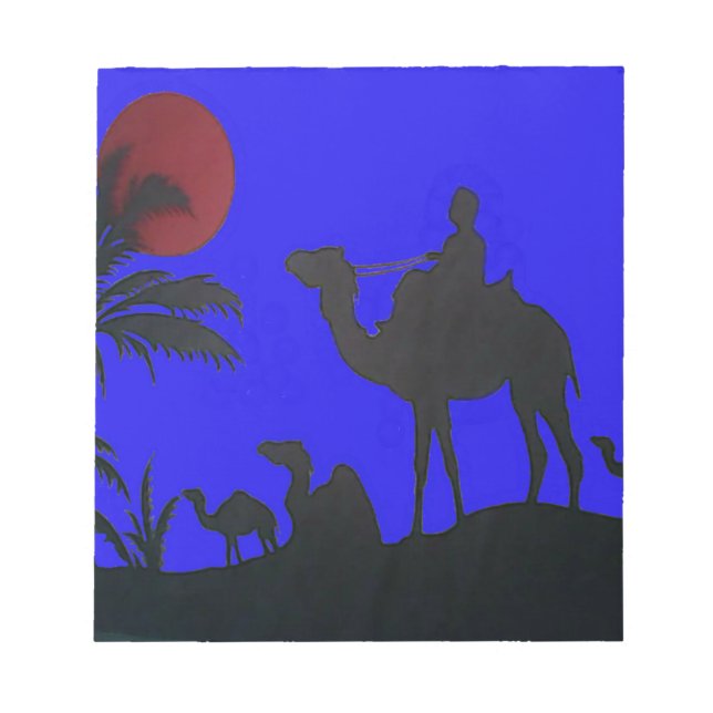 Lovely Blue Sky Sunset Camel Safari Silhouette Notizblock (Vorderseite)