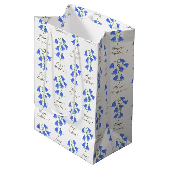 Lovely Bluebells White Mittlere Geschenktüte (Vorderseite Schrägansicht)
