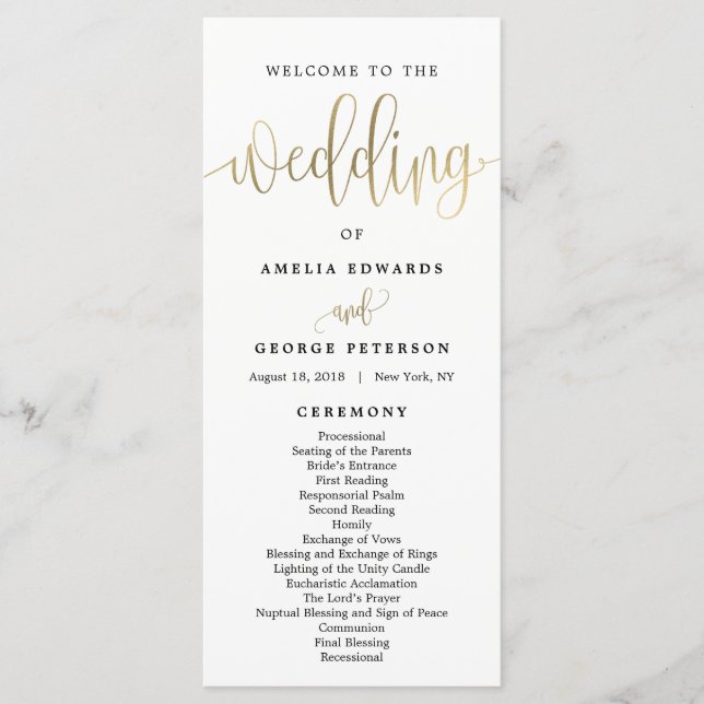 Lovely Calligraphie Programme de mariage Faux Gold (Devant)