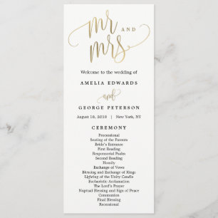 Lovely Calligraphie Programme de mariage Faux Gold