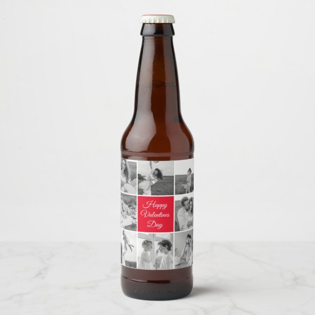 Lovely Collage Couple Foto & Happy Valentines Day Bierflaschenetikett (Vorderseite)