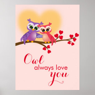 Lovely Couple Owls on a Branch Poster
