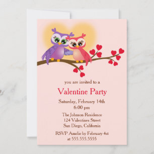 Lovely Couple Owls on a Branch Valentine's Day Einladung