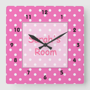 Lovely, cute customize, personal pink polka dots quadratische wanduhr