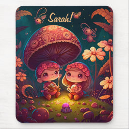 Lovely cute elves play under mushrooms             mousepad