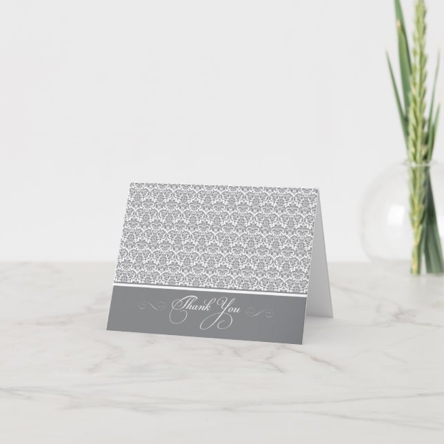 Lovely Damask Foto Dankeschön Card (silber/weiß) Dankeskarte (Vorderseite)