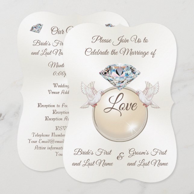 Lovely Diamond Ring Love Bird Wedding Einladungen (Vorne/Hinten)