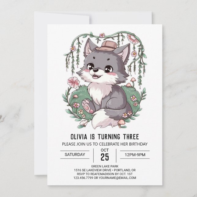 Lovely Dreamy Digital Wolf Geburtstag Einladung (Vorderseite)