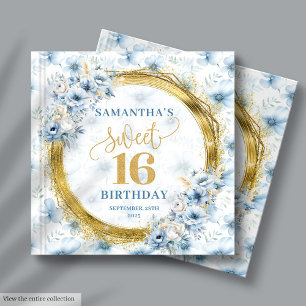 Lovely Dusty Blue Sweet 16 Gästebuch mit Glitzer