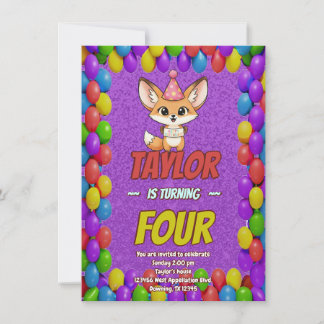 Lovely Fennec Fox 4th Birthday Invitation