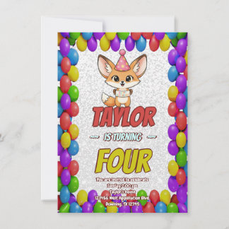 Lovely Fennec Fox 4th Birthday Invitation Einladung