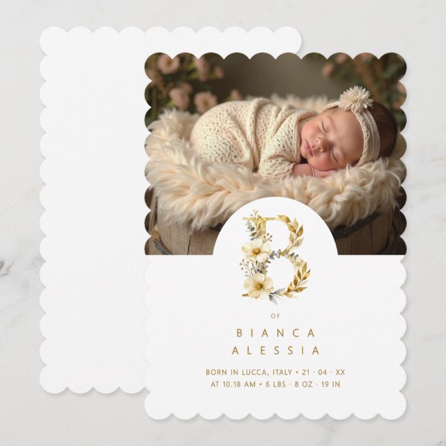 Lovely Floral B Initial Gold Glitter Newborn (Vorne/Hinten)