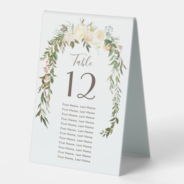 Lovely Florals | Wasserfarbene individuelle Tafelk Tischaufsteller (Vorderseite)