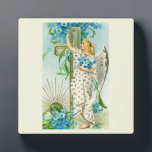 Lovely Forget Me Not Angel  Fotoplatte<br><div class="desc">vintage painting with a beautiful christian angel in a white dress.</div>