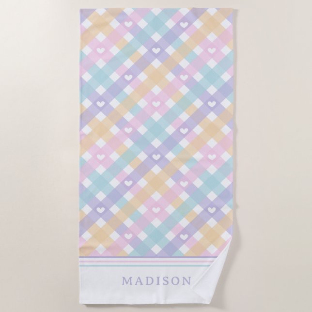 Lovely Gingham Plaid Hearts Strandtuch (Vorderseite)