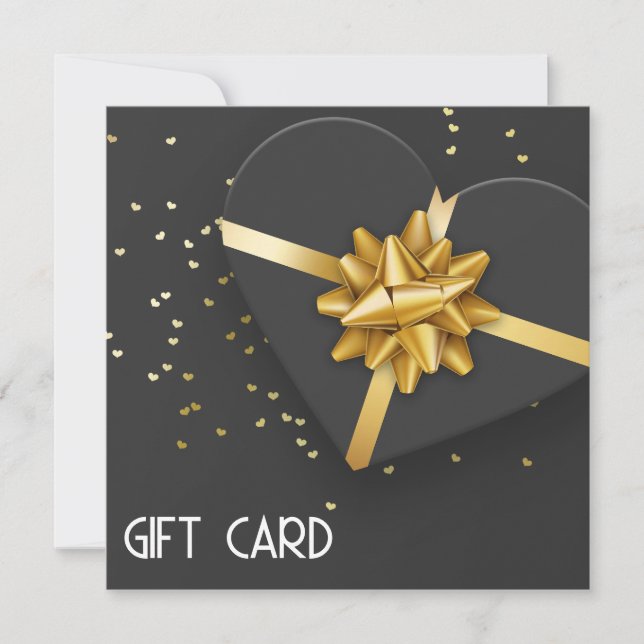 Lovely Gold Bow Black Heart boîte à cadeaux Carte  (Devant)