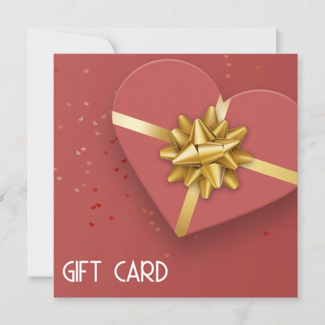 Lovely Gold Bow Red Heart Boîte à cadeaux Carte ca (Devant)