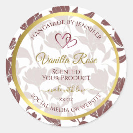 Lovely Gold Maroon Colored Floral Product Labels Runder Aufkleber