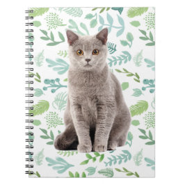Lovely Gray Cat with Flowers and Leaves Pattern Notizblock