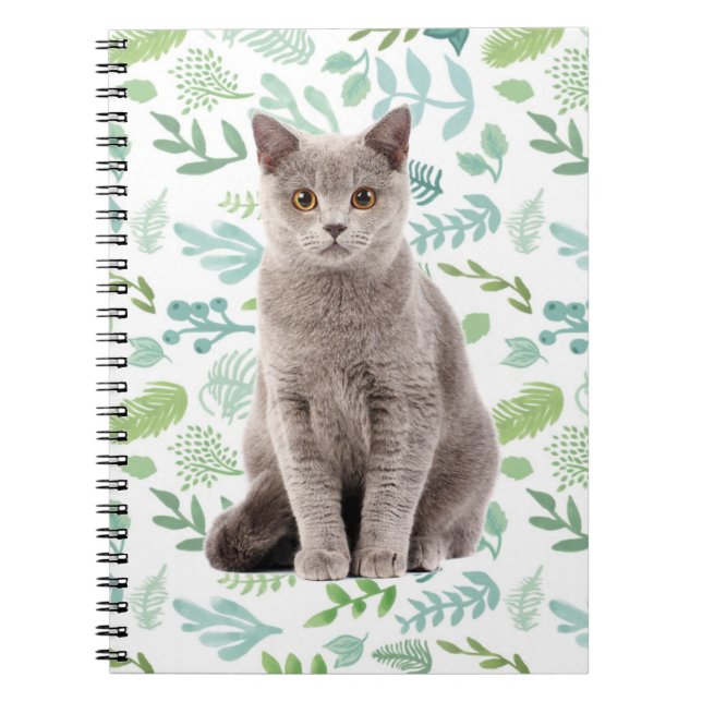 Lovely Gray Cat with Flowers and Leaves Pattern Notizblock (Vorderseite)