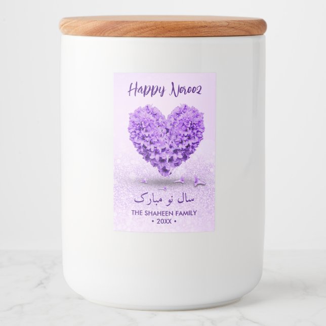 Lovely Happy Noroz Heart Bouquet Lila Hyacinth Lebensmitteletikett (Vorderseite)