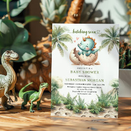 Lovely Hatching Soon Dinosaur Shower Invitation Einladung