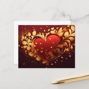 Lovely Heart and Floral golden decorative Design Feiertagspostkarte