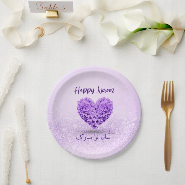 Lovely Heart Bouquet Happy Noroz Lila Hyacinth Pappteller (Hochzeit)
