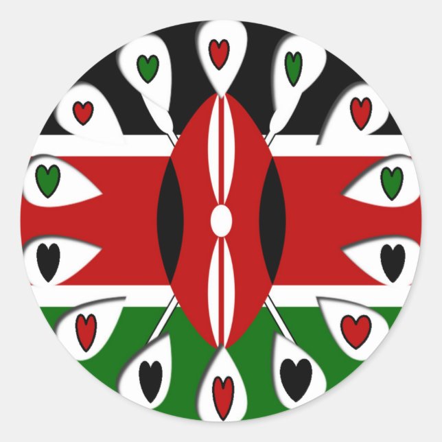 Lovely Hearts Kenya: Flag Art Motif Runder Aufkleber (Vorderseite)